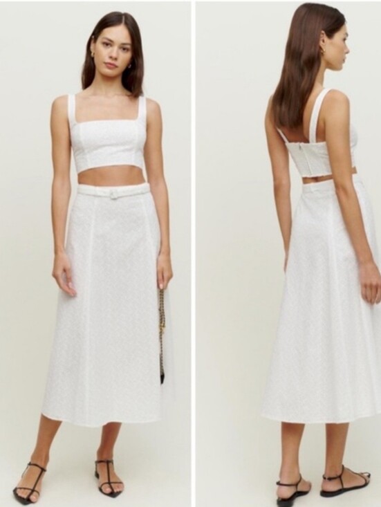 Reformation Dresses & Skirts - Reformation Women's Cole Eyelet Embroidered Smocked Top Skirt Set White Size 2